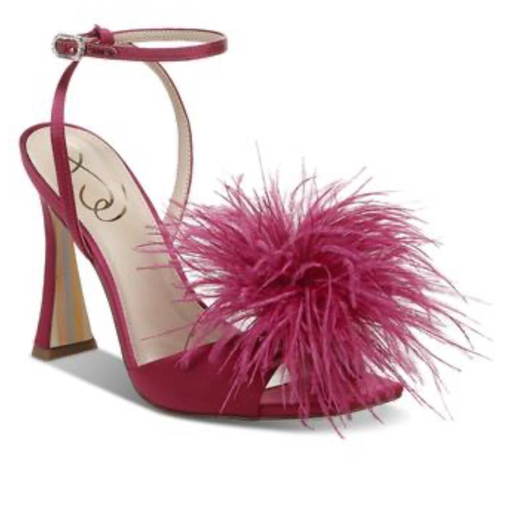 Sam Edelman Leon Ankle Strap Heels In Raspberry - Pink Feather Brand New